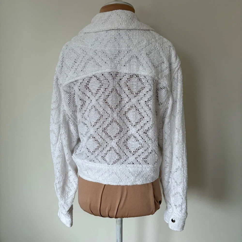 Iro Uliana Crochet Crispy White Snap Button Front Denim Style Jacket Size 36/4